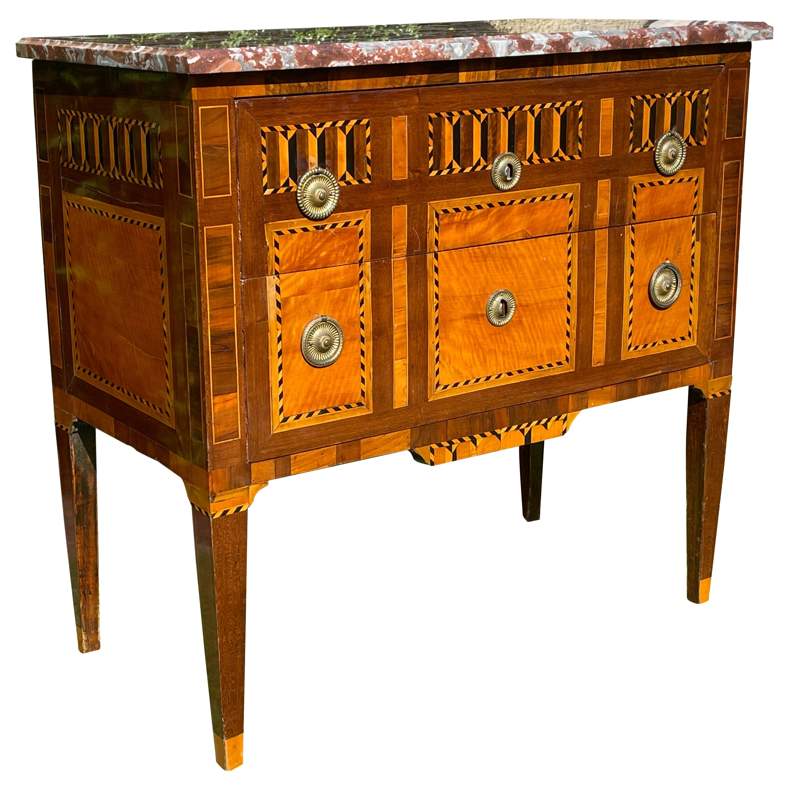 18th Century, Marquetry Commode with Marble Period Louis XVI For Sale