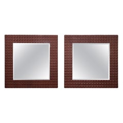 Pair of Modern Style Upholstered Tufted Beveled Glass Mirrors