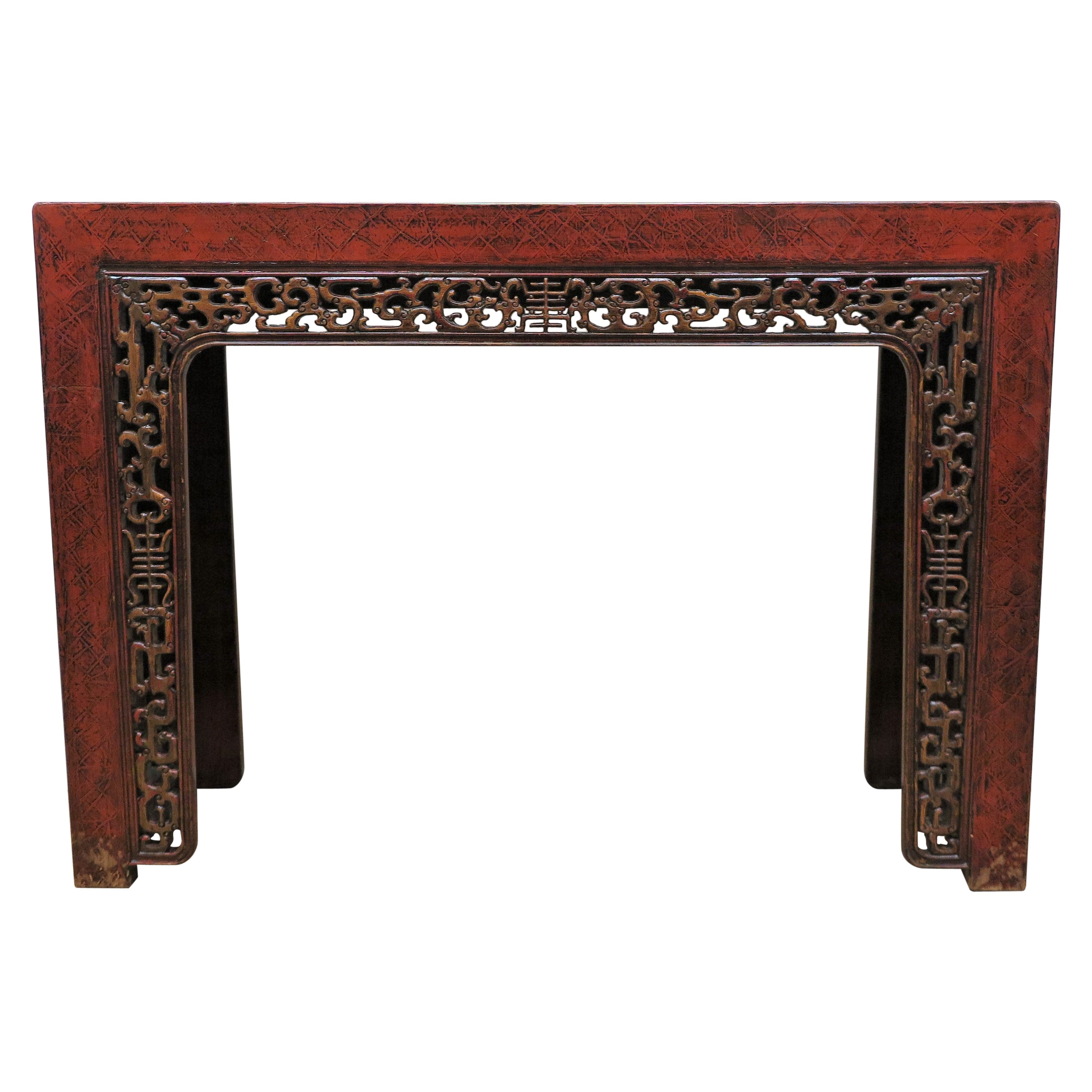 Antique Chinese Red Lacquer Console Table For Sale