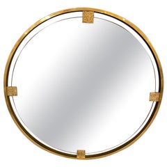 Italian Round Mirror in Brass, circa 1980