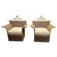 Retro Rare Pair of Valentino Wicker Chairs, 1970s