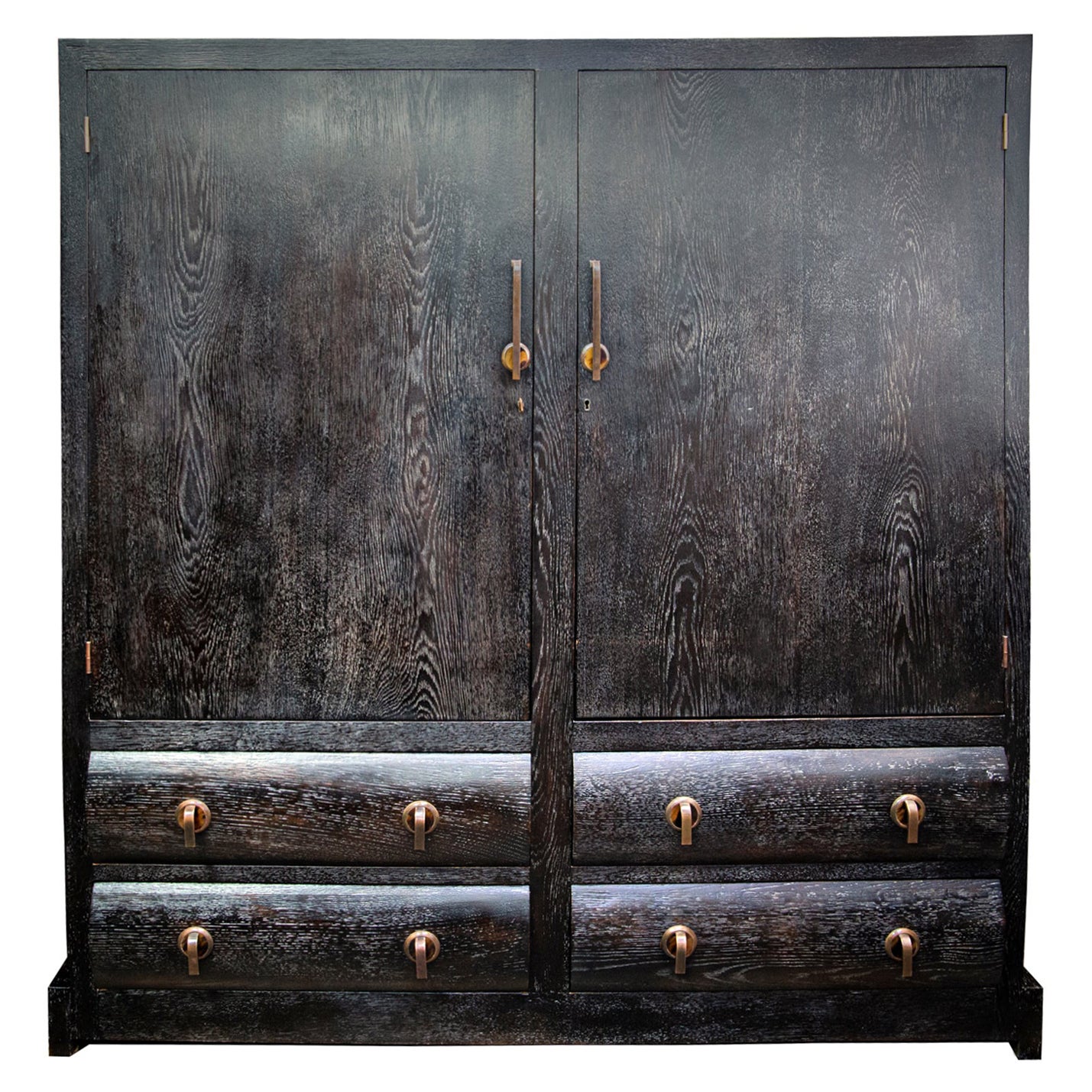 Travail Français, an Art Deco Cerused Oak Cabinet with Bronze Ornamentation