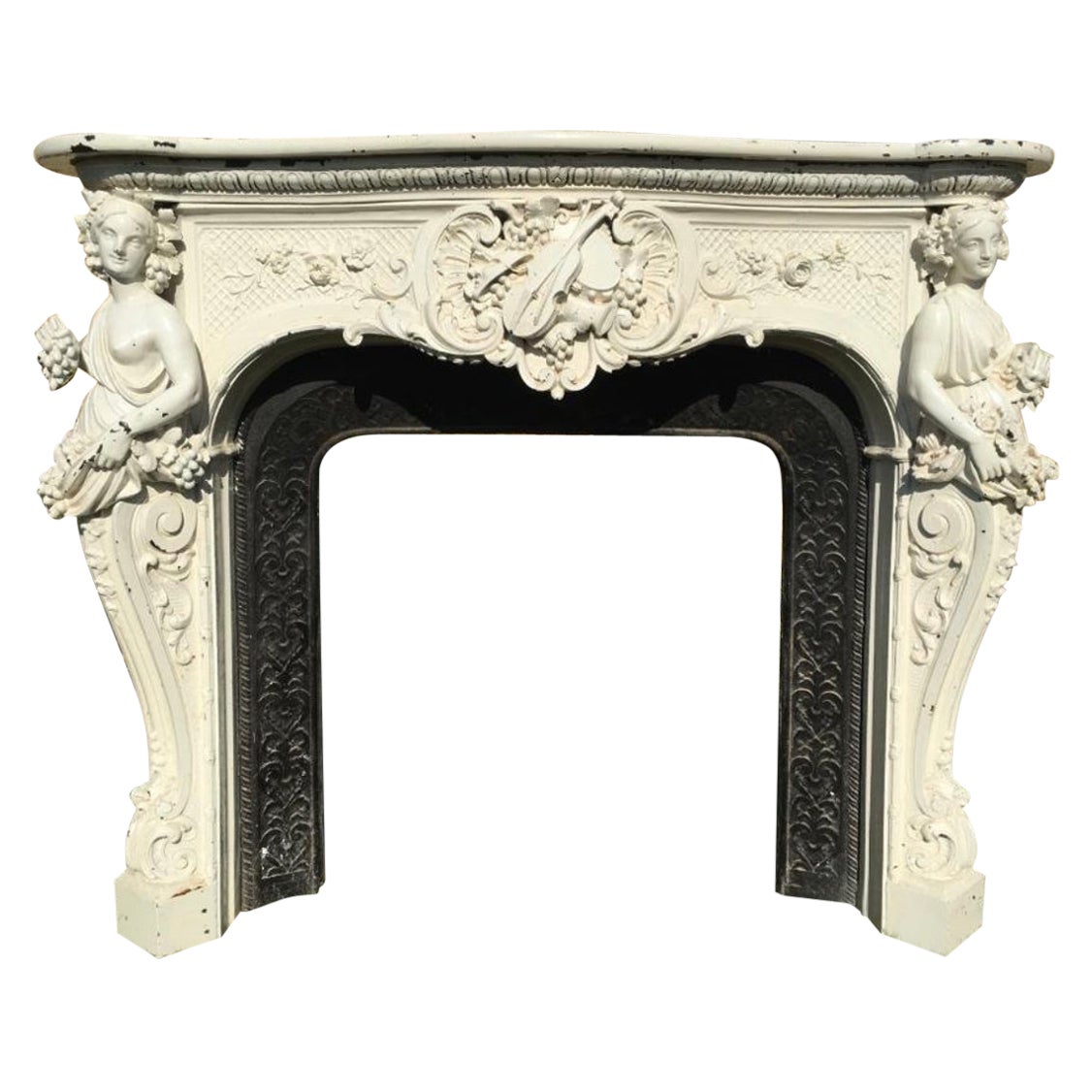 19th Century, Cast Iron & Marble Fireplace at the Greek Muses For Sale
