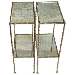 1950/70 ′ Pair of Gilt Bronze Tables Bamboo Decor 2 Levels Maison Baguès 