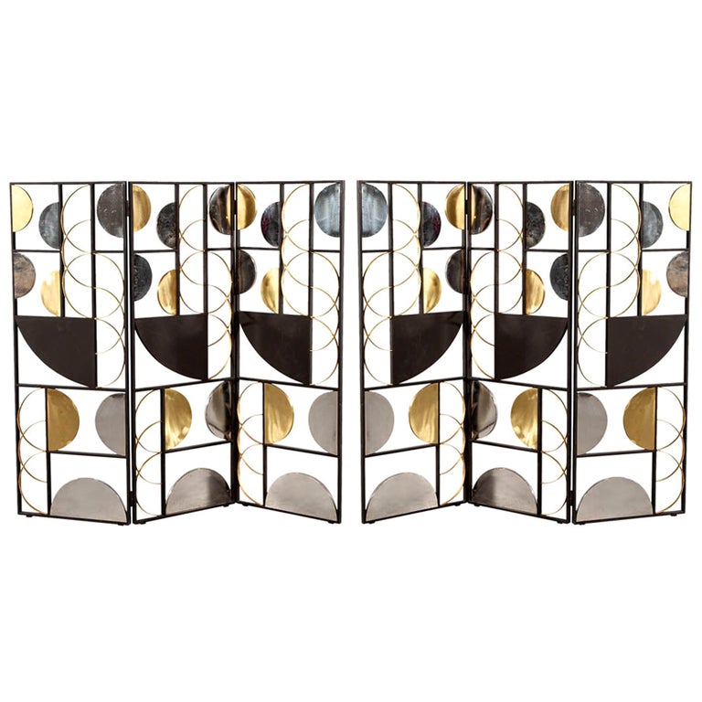 Pair of Vintage Art Deco Metal Room Divider Screens P. Depucca 67 For