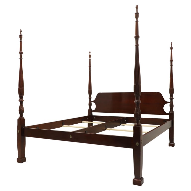 Craftique Solid Mahogany King Rice Carved Four Post Bed at 1stDibs