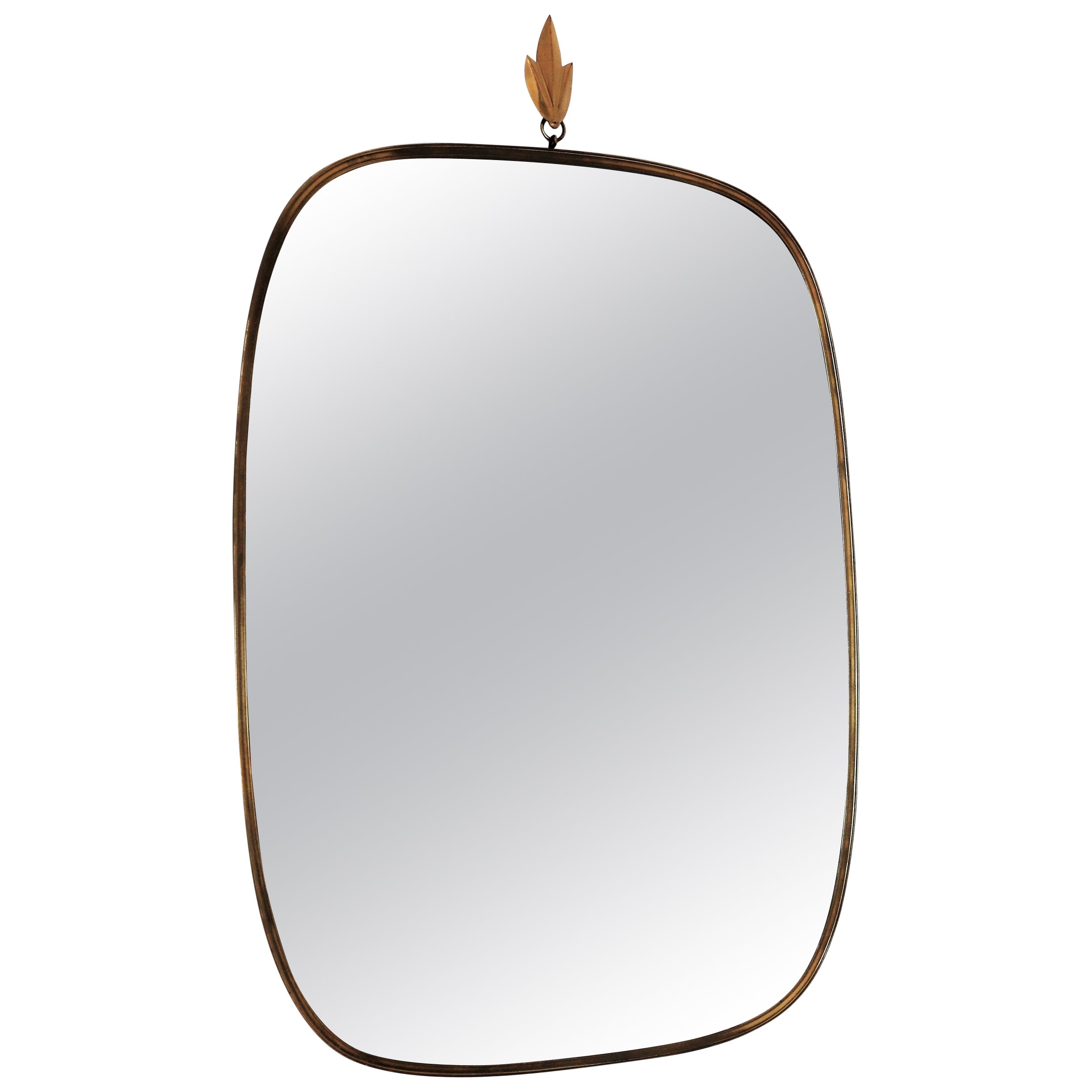 Midcentury Extra Large Wall Mirror with Brass Frame and Detail, 1970s