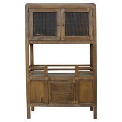 French Colonial Weathered Teak Cabinet with Metal Screen Doors 1930's