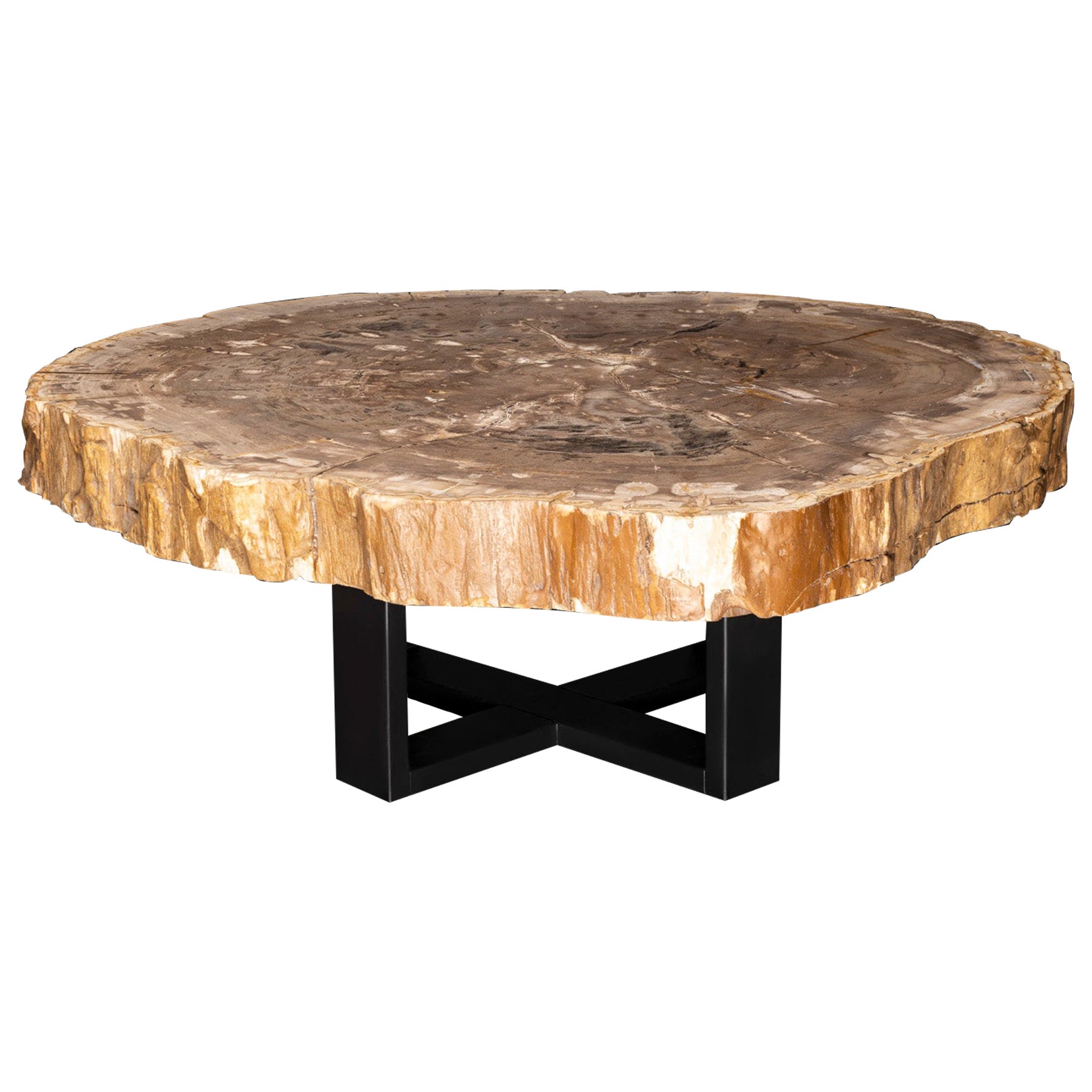 Pair of Center Tables of Brazilian Sodalite Natural Form, MetalPlated