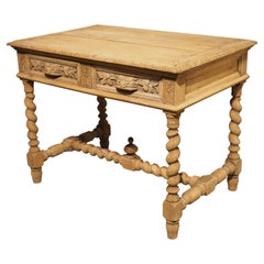 Antique Bleached Louis XIII Style Carved Oak Writing Table from France, Late 1800s