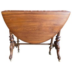 19th Century Victorian Sutherland Drop-Leaf Table on Caster Wheels