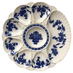 Antique 19th Century Minton's China Delft Blue and White Oyster Plate