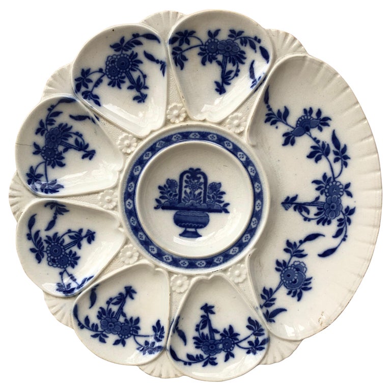 19th Century Minton's China Delft Blue and White Oyster Plate For Sale
