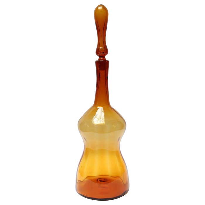 Large Blenko "Wheat" Blown Glass Decanter / Bottle Desgined by Joel