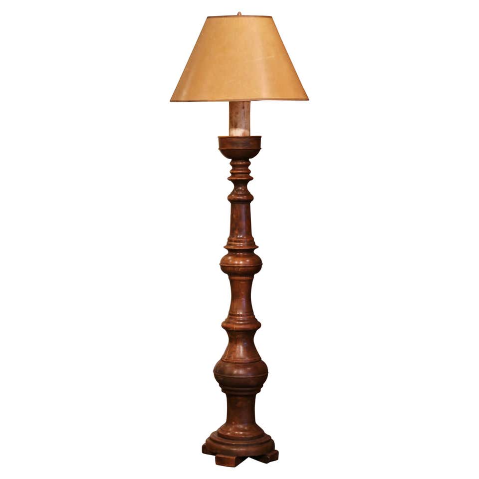 Early 20th Century French Carved and Barley Twist Floor Lamp with ...