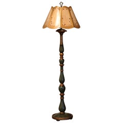 Early 20th Century French Carved Painted and Gilt Floor Lamp with Custom Shade