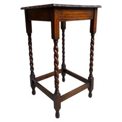 Antique English Oak Barley Twist Side Sofa Table Square Scalloped Edge, c1910