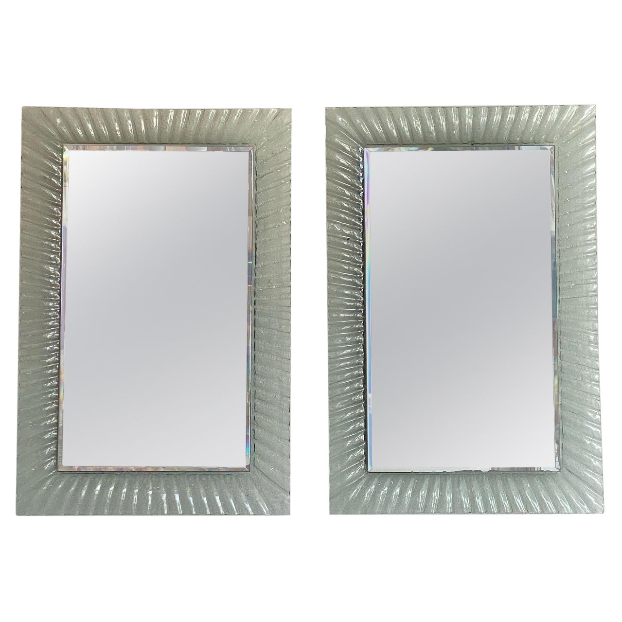 Vintage Pair of Italian Murano Wavy Glass Wall Mirrors 