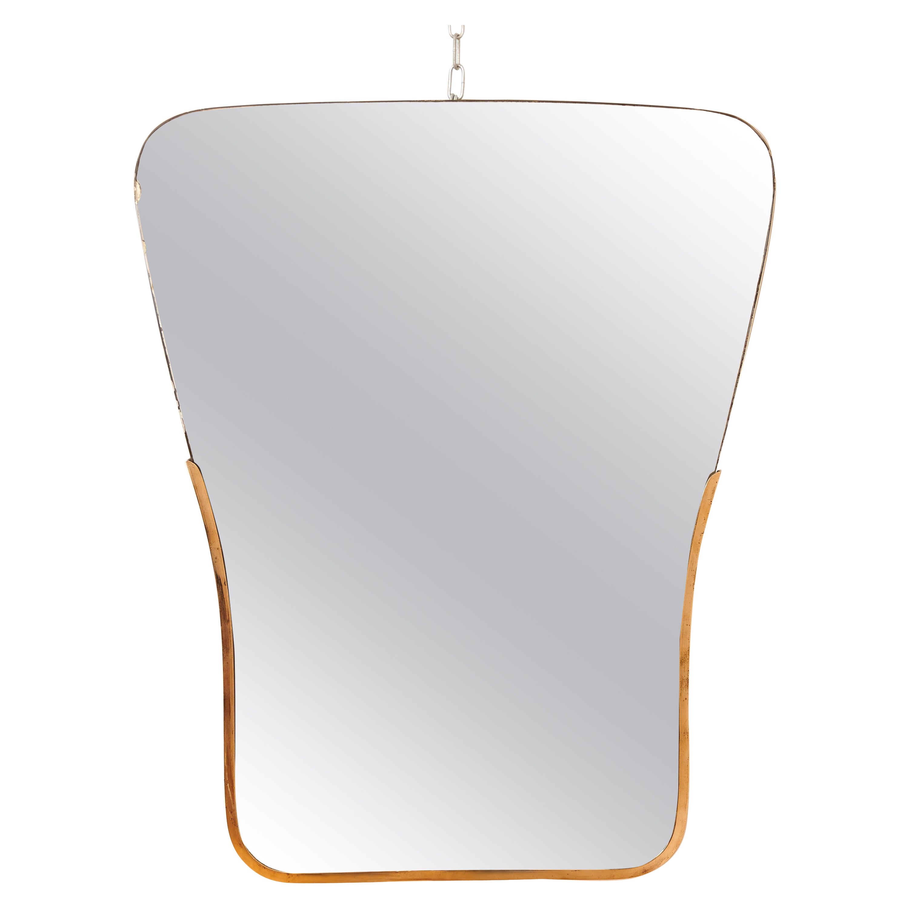 Curved Ponti Style Half Brass Mirror For Sale