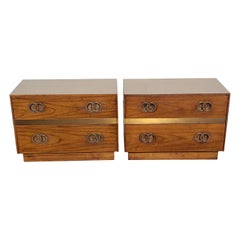 Heritage Regency Walnut Drawers Chests Night Tables, circa 1950s, a Pair