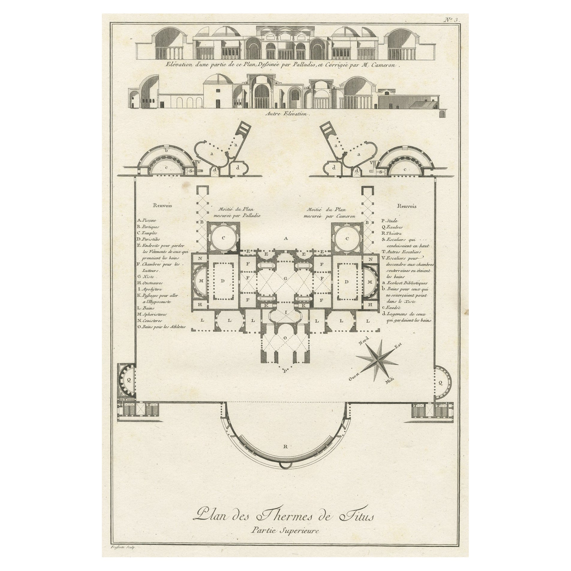 Antique Plan of the Overground Area of Baths of Emperor Titus, Rome, Italy, 1786