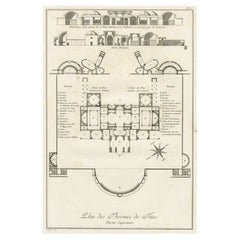 Plan antique de la zone souterraine des salles de bains de l'empereur Titus, Rome, Italie, 1786
