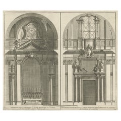 Antique Print of a Basilica in Rome, Italy, c.1760