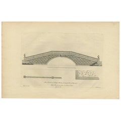 Old Print einer Brücke von Kimpton Hoo in Kimpton, Hertfordshire, England, um 1770