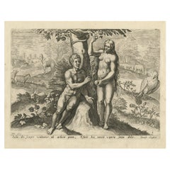 Antique Rare Print of Genesis in the Old Testament; Adam and Eve Eating the Apple, 1674