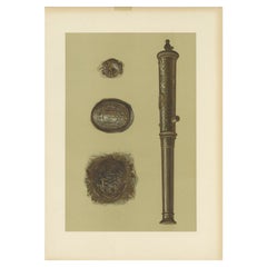 Estampa antigua de un cañón de bronce de Gibb, 1890