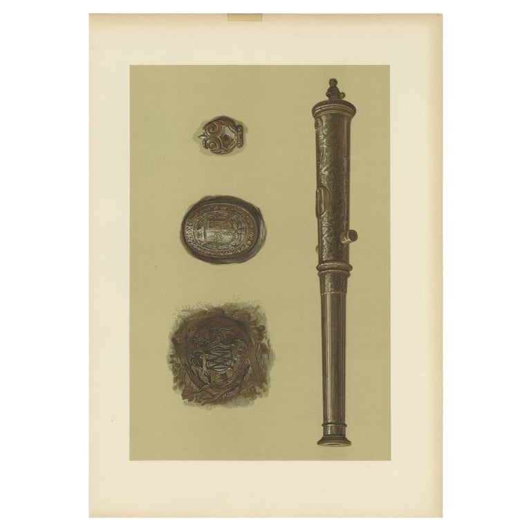 Antique Print of a Bronze Cannon by Gibb, 1890 For Sale