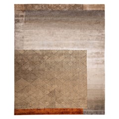 HELIX Hand Knotted Contemporary Silk Rug in Rust and Blue Colours by Hands