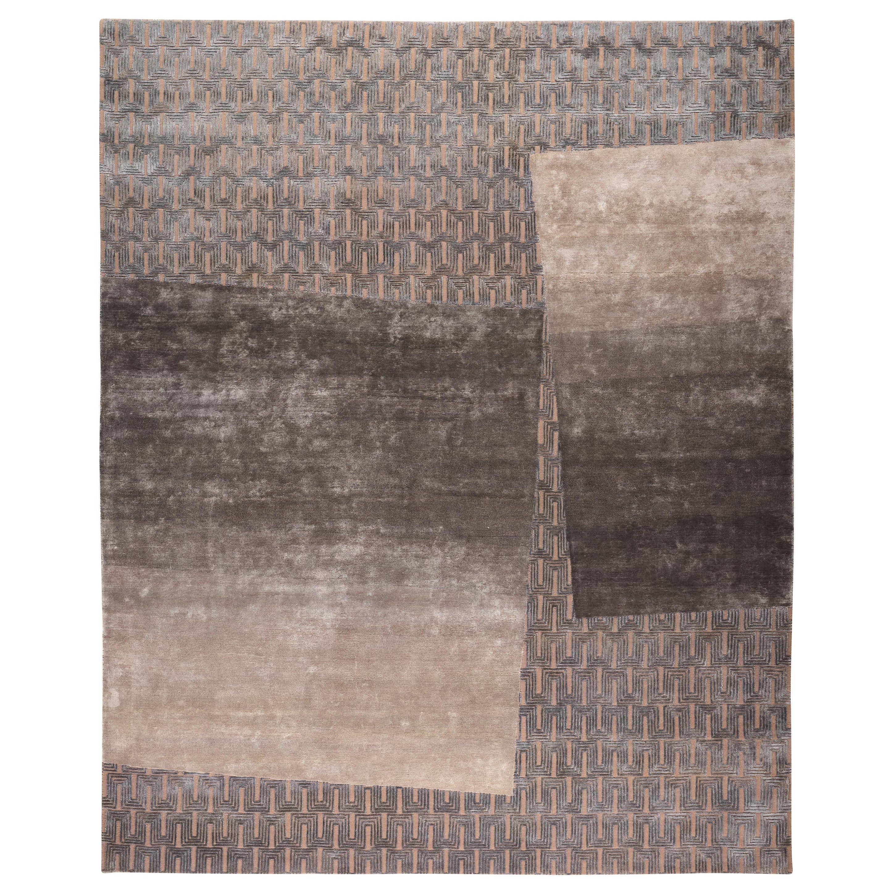 MISCELLA Handgeknüpfter moderner Teppich aus Wolle und Seide in Eschenholz und Naturfarben von Hand