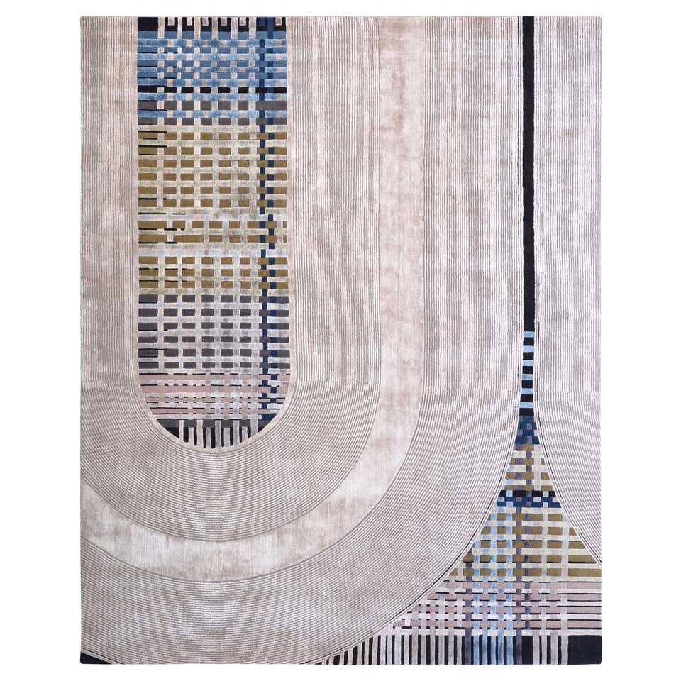 HELIX Hand Knotted Contemporary Silk Rug in Rust and Blue Colours by ...