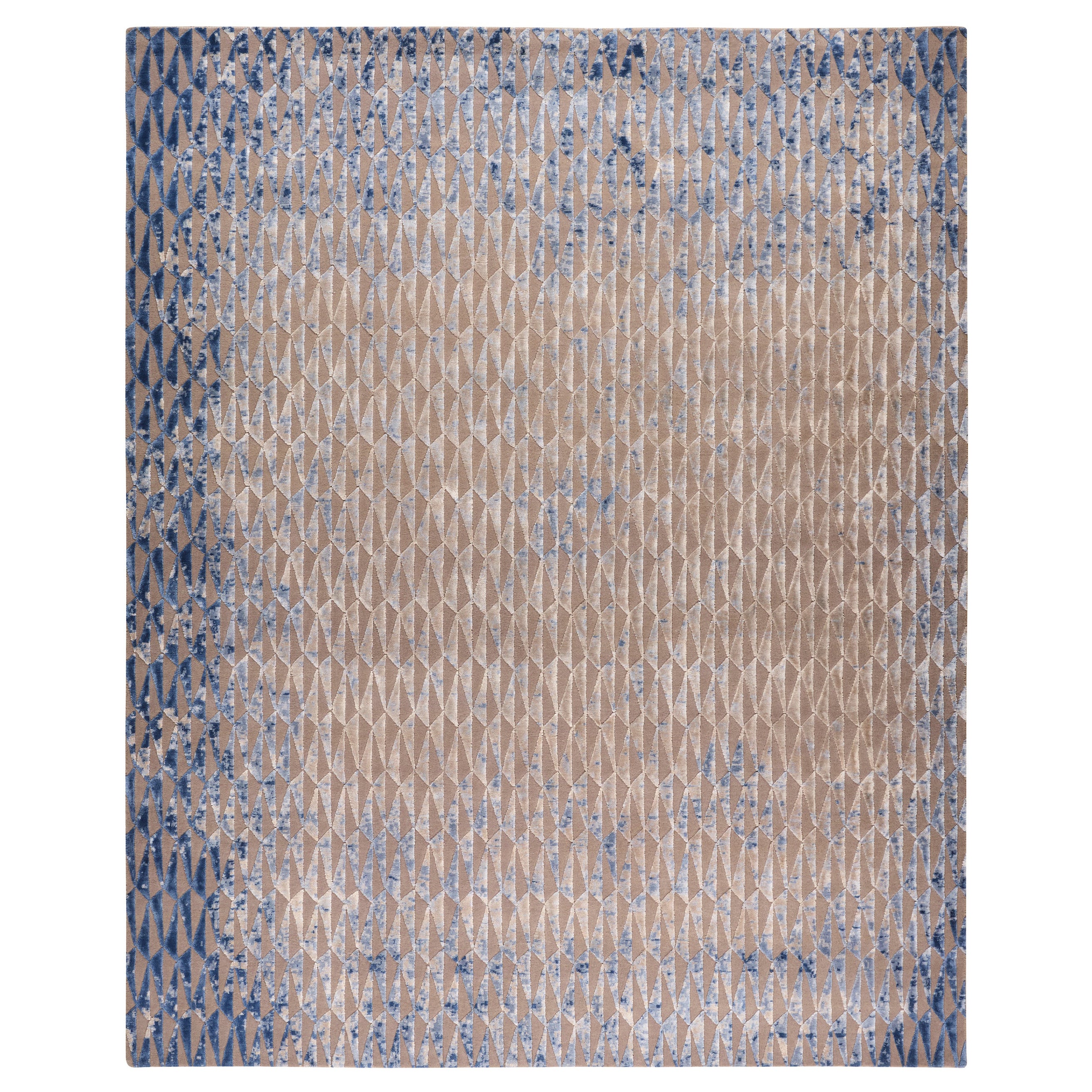 Triune Hand Knotted Contemporary Rug in Rust and Blue Colours by Hands For Sale