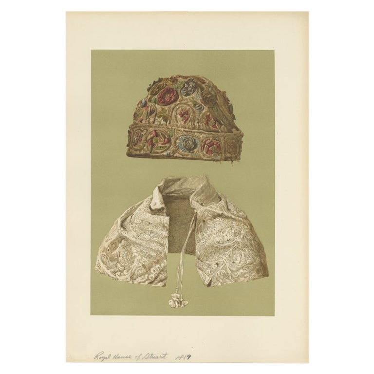 Antique Print of a Cap and Lace Collar by Gibb, 1890