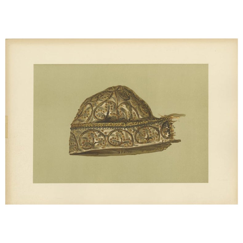 Antique Print of a Cap worked by Queen Mary Stuart by Gibb, 1890 For Sale