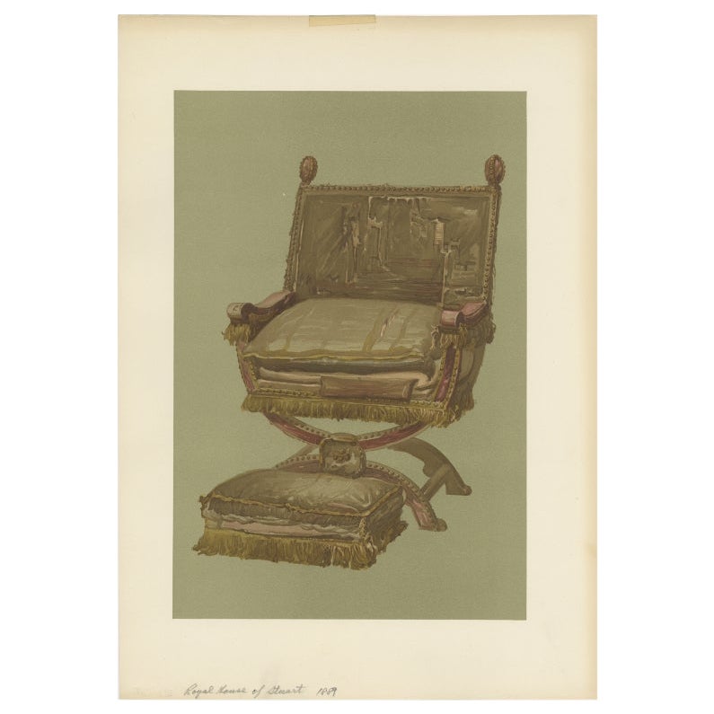 Antique Print of a Chair and Footstool by Gibb, 1890