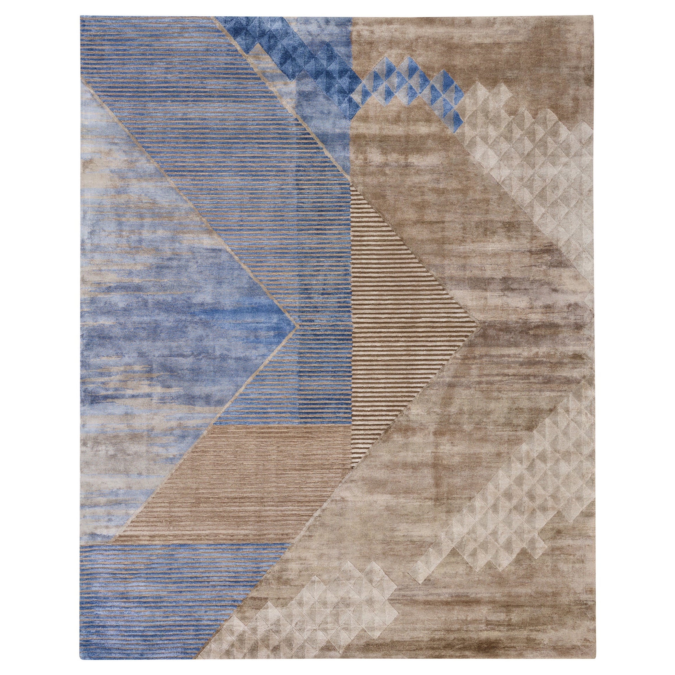 LLENO Hand Tufted Contemporary Wool & Silk Rug in Rust and Blue Colours by Hands