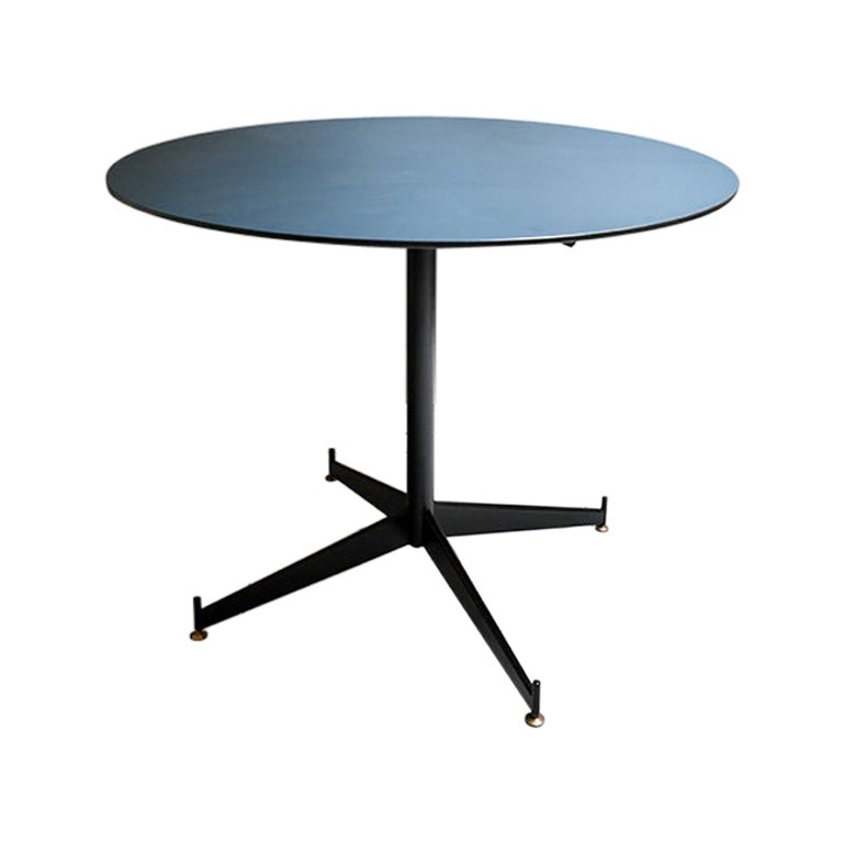 1950, Round Vintage Dining Table Foe 4 People, with Petroleum Blue Formicac Top 