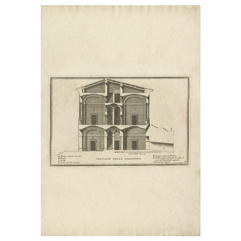 Antiker Druck eines Kreuzschnitts eines Gebäudes in Rom von De Rossi, um 1710
