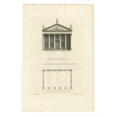 Antiker antiker Druck eines Entwurfs für den Großen Tempel im Eastbury Park, England, 1725