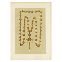 Antique Print of a Gold Rosary and Crucifix by Gibb, 1890