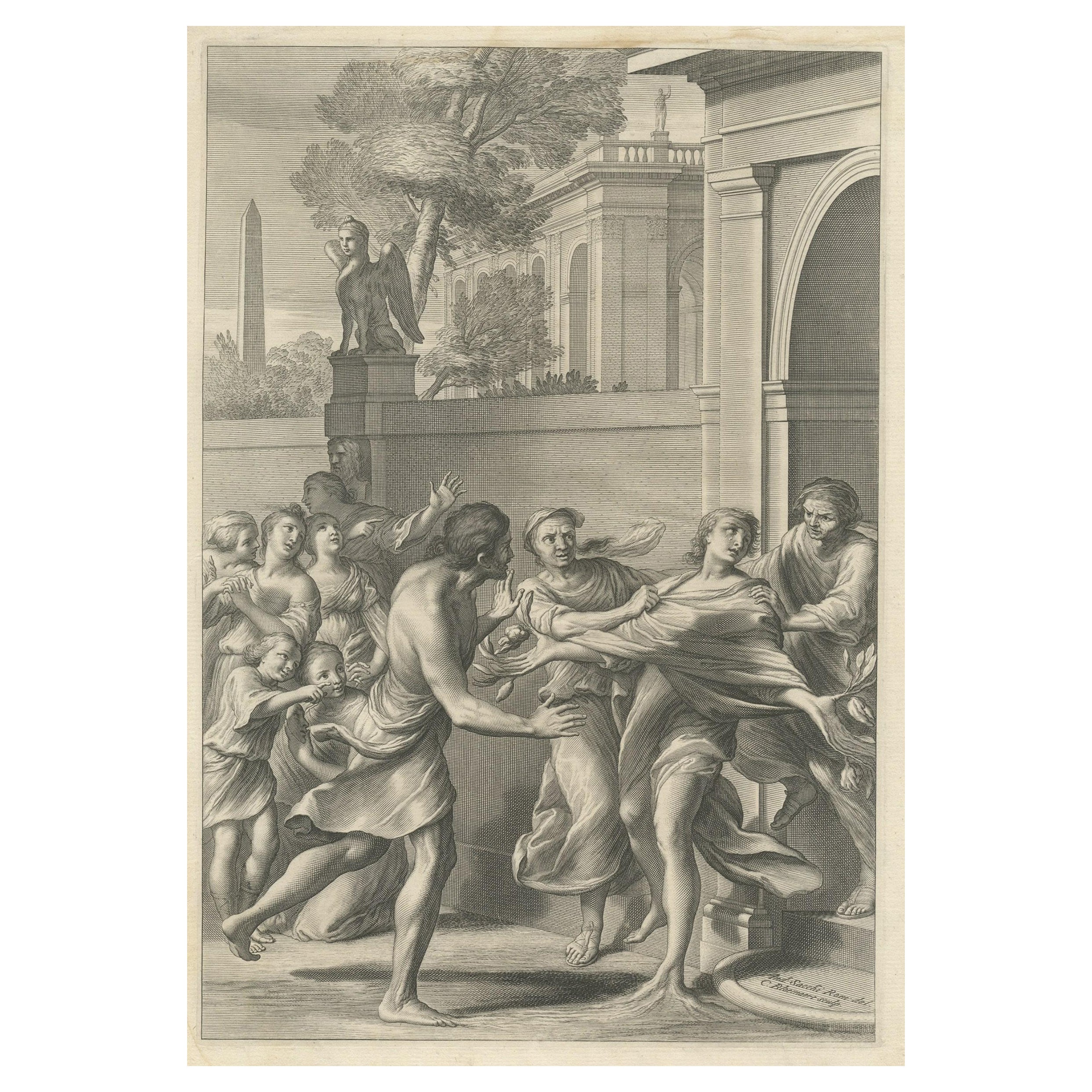 Antique Print of Harmonillus Turning into a Lemon Tree, 1646 For Sale