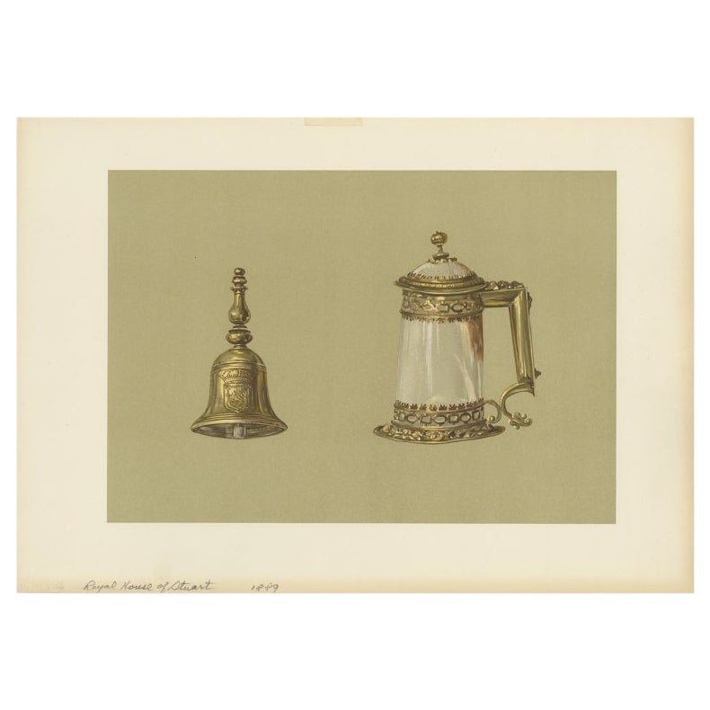 Antique Print of a Handbell and Covered Tankard of Agate by Gibb, 1890 For Sale