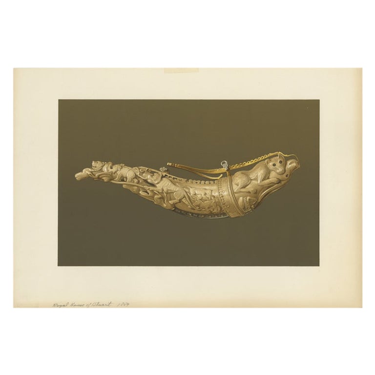 Antique Print of a Horn by Gibb, 1890 For Sale