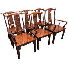 Solid Rosewood Carved Asian Dining Chairs - Set of 6