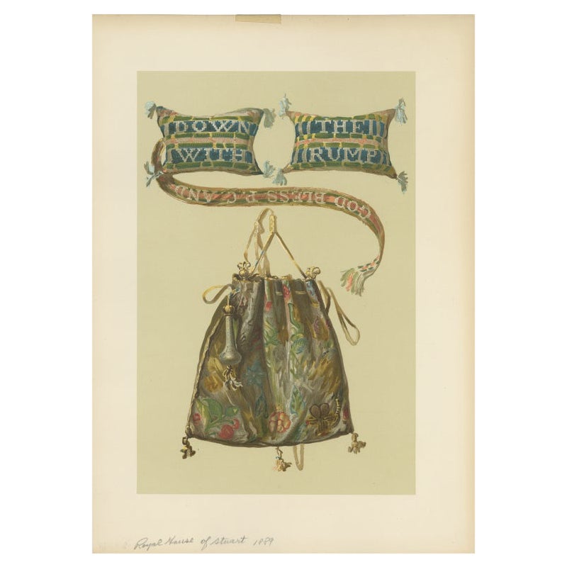 Antique Print of a Jacobite Pincushion and a Silk Purse by Gibb, 1890 For Sale