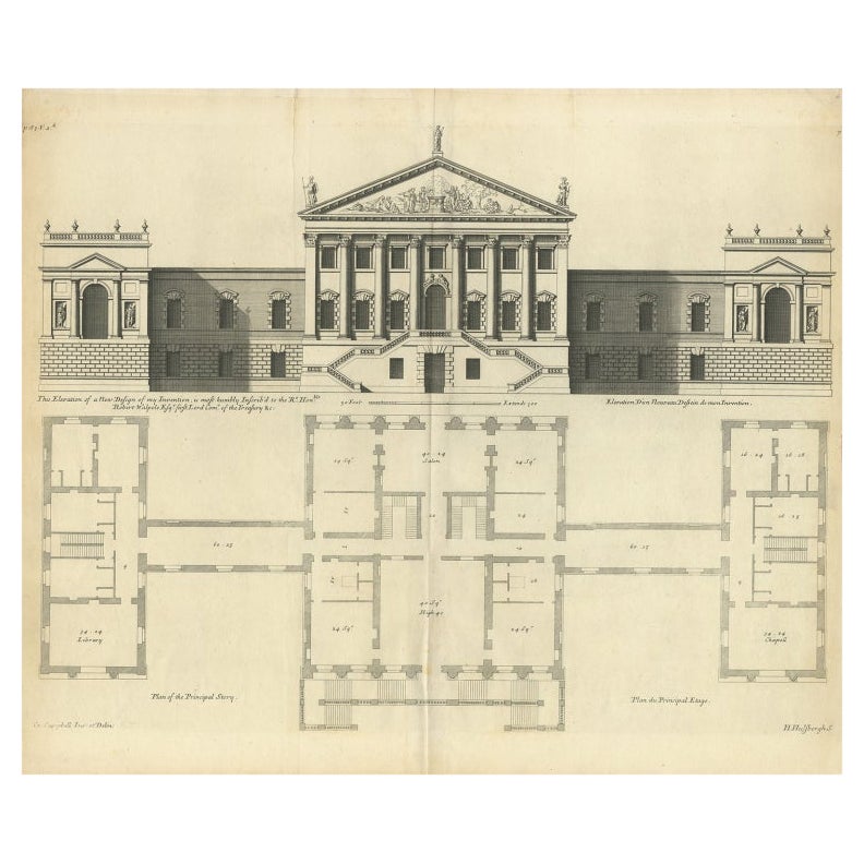 Antique Architectural Print of a New Design for Robert Walpole, England, 1725 For Sale