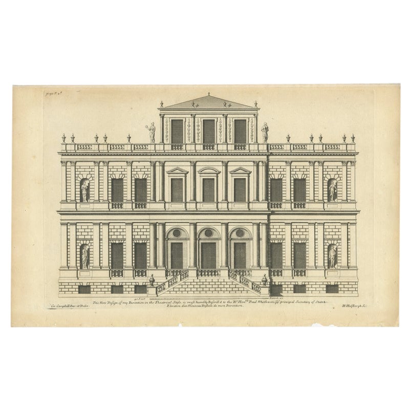 Grabado antiguo de un nuevo diseño de Campbell para Sir Paul Methuen, 1725